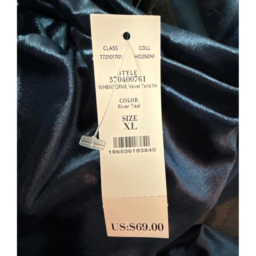 White House Black Market deep teal velvet type dress shirt - Picture 6 of 7